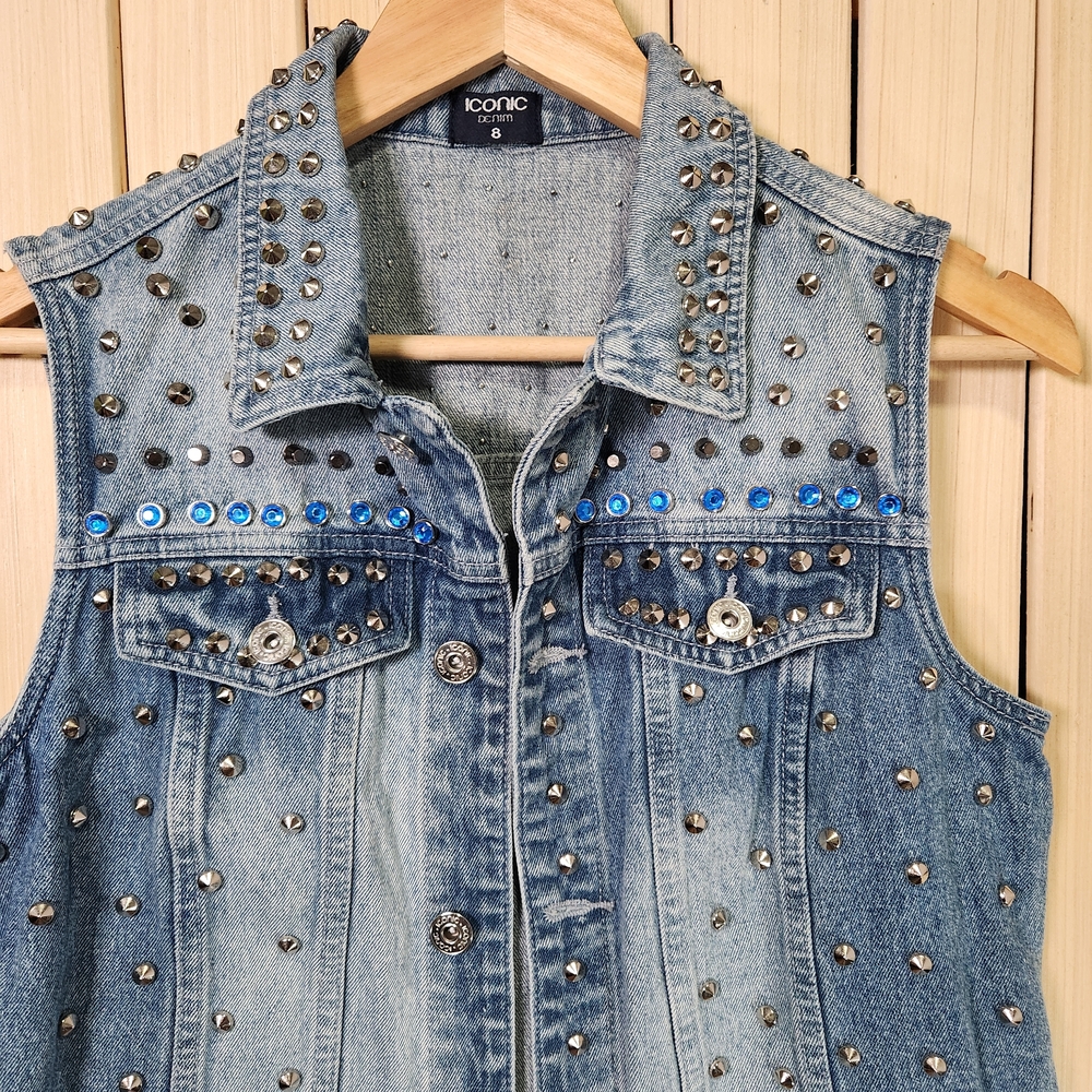 Studded Vest Denim Jacket Size 8 Womens